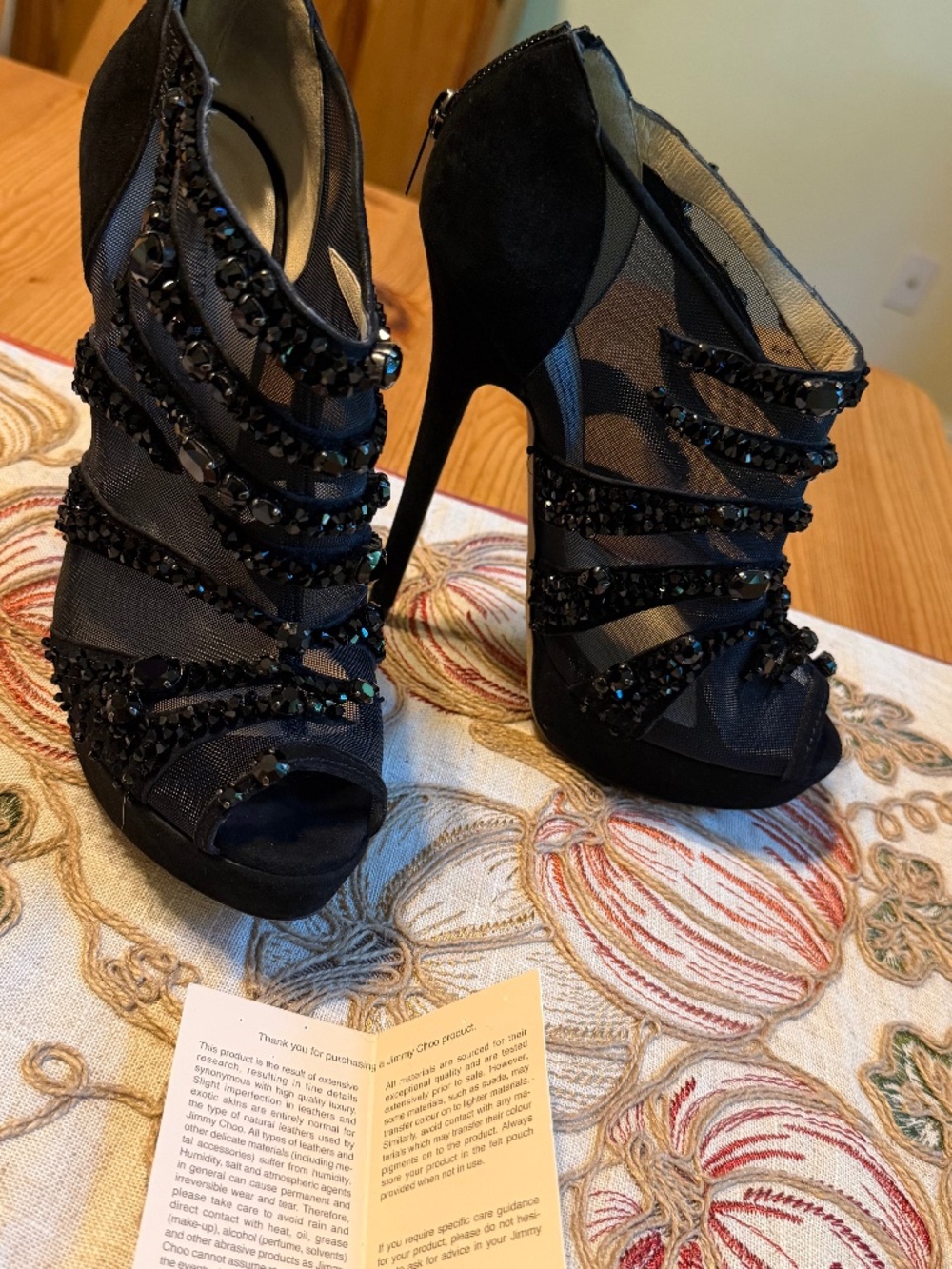 Jimmy Choo black Swarovski Embellished bootie sz 38